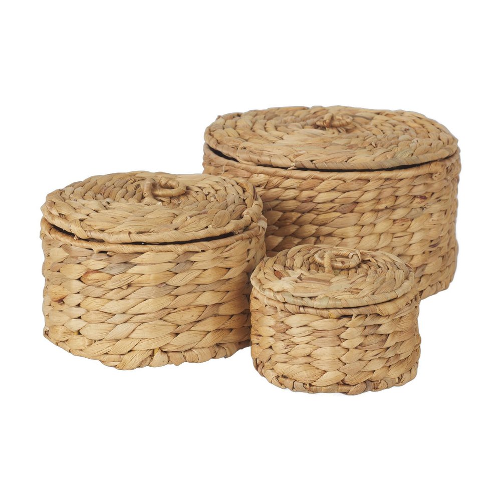 Set of Three Brown Fabric Decorative Box Tabletop Sculpture