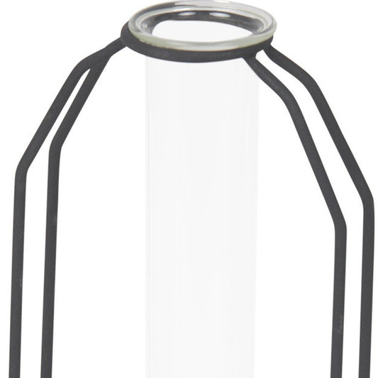10" Black And Clear Glass And Metal Table Vase