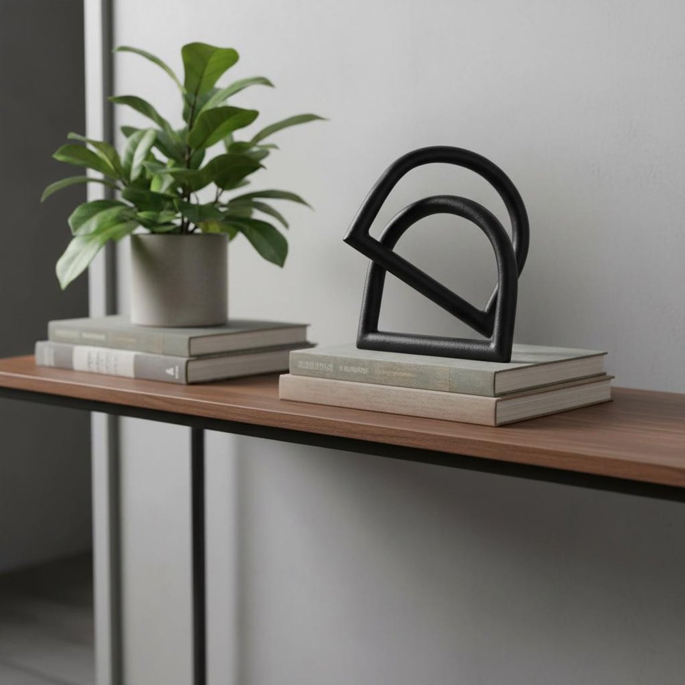 6" Black Iron Modern Abstract Tabletop Sculpture