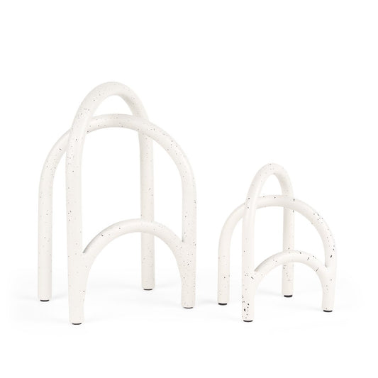 Set of Two White Iron Modern Abstract Tabletop Sculptures