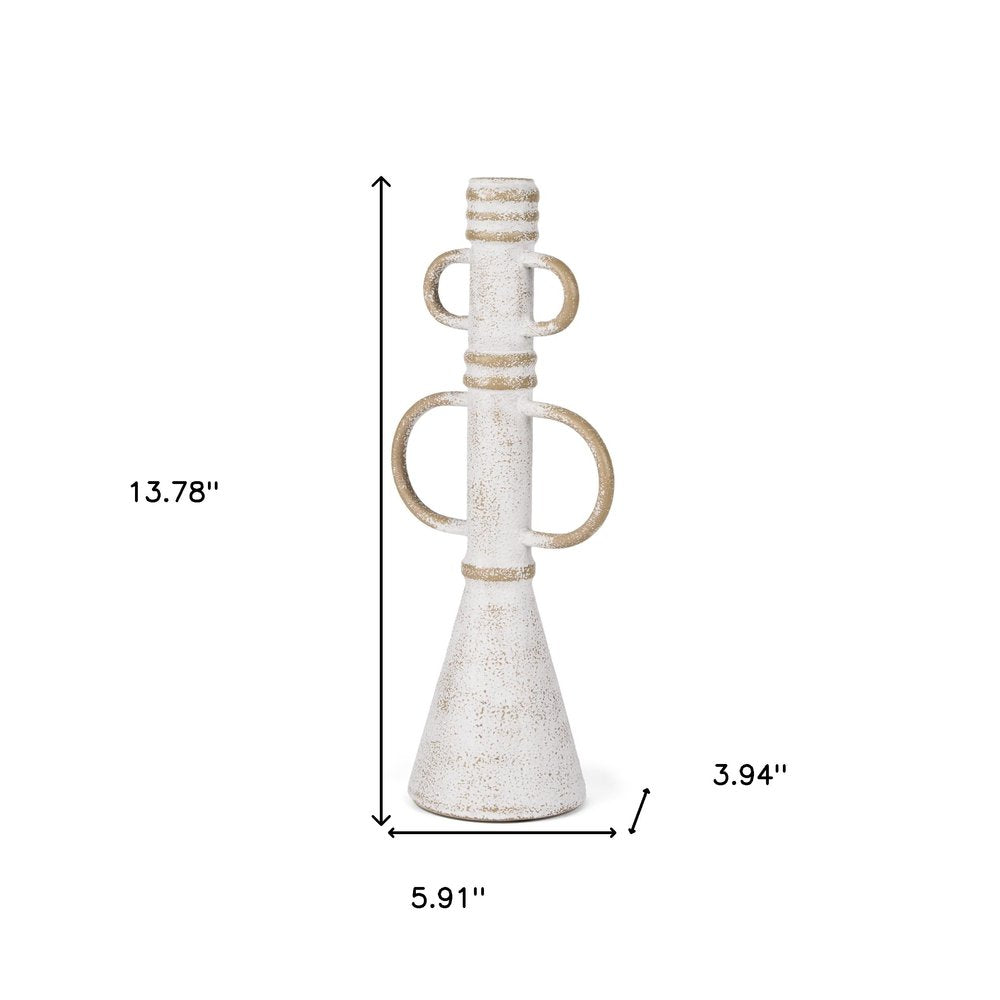 14" White And Beige Metal Tabletop Sculpture