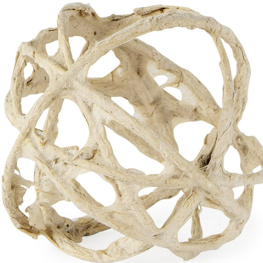 5" Beige Paper Mache And Metal Decorative Orb