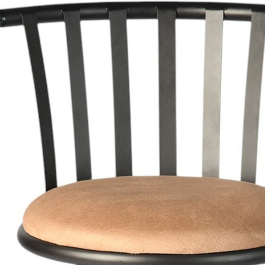 Khaki and Black Suede Faux Leather and Metal Low Back Adjustable Height Swivel Bar Chair