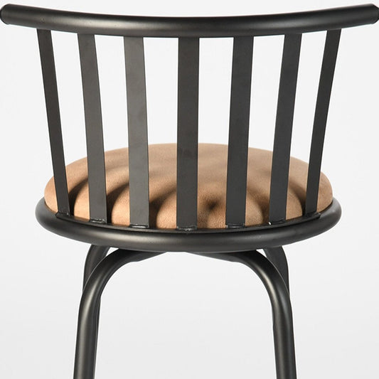 Khaki And Black Suede And Faux Leather And Metal Low Back Adjustable Height Swivel Bar Chair