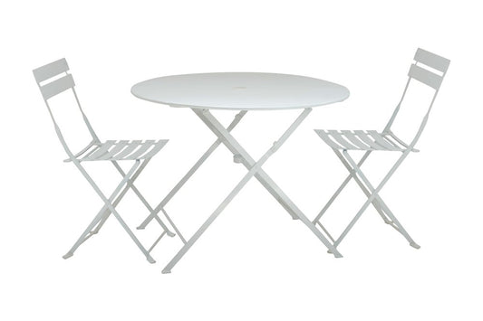 Three Piece White Round Metal Dining Set with Two Chairs