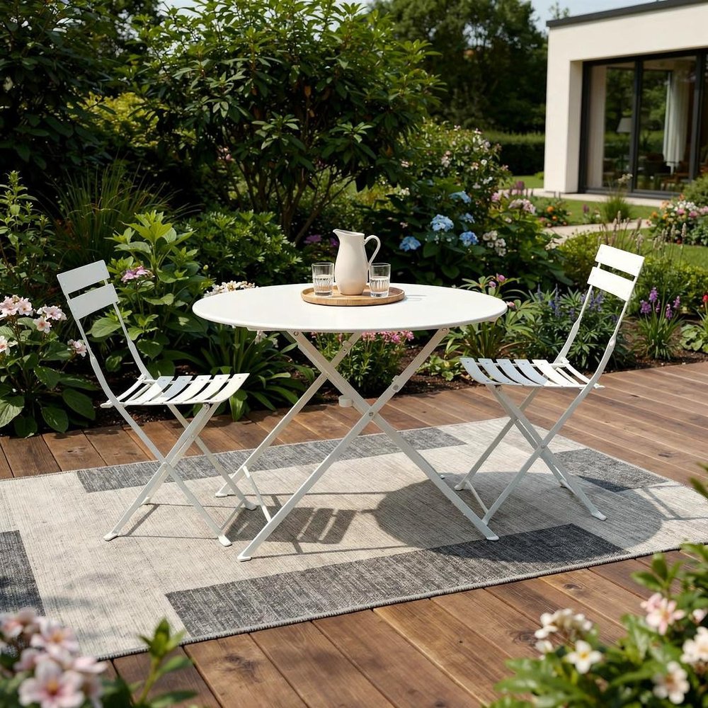 Three Piece White Round Metal Dining Set with Two Chairs