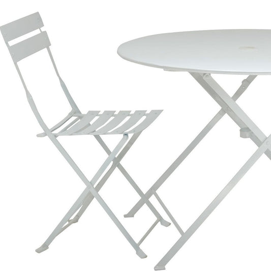 Three Piece White Round Metal Dining Set with Two Chairs