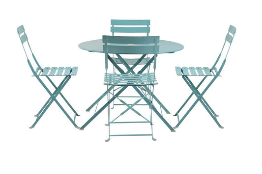 Five Piece Teal Blue Round Metal Dining Set with Four Chairs