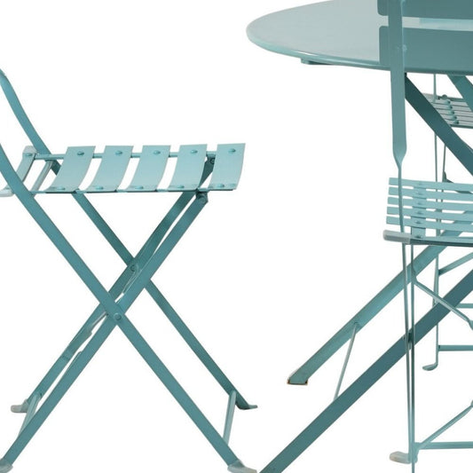 Five Piece Teal Blue Round Metal Dining Set with Four Chairs
