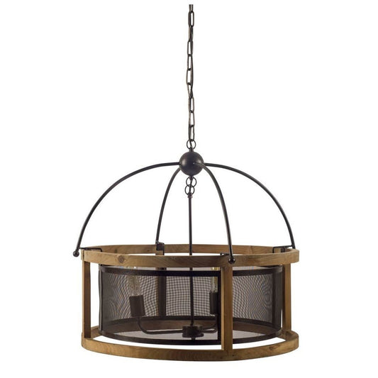 Black Caged Three Light Metal Dimmable Chandelier