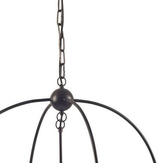 Black Caged Three Light Metal Dimmable Chandelier