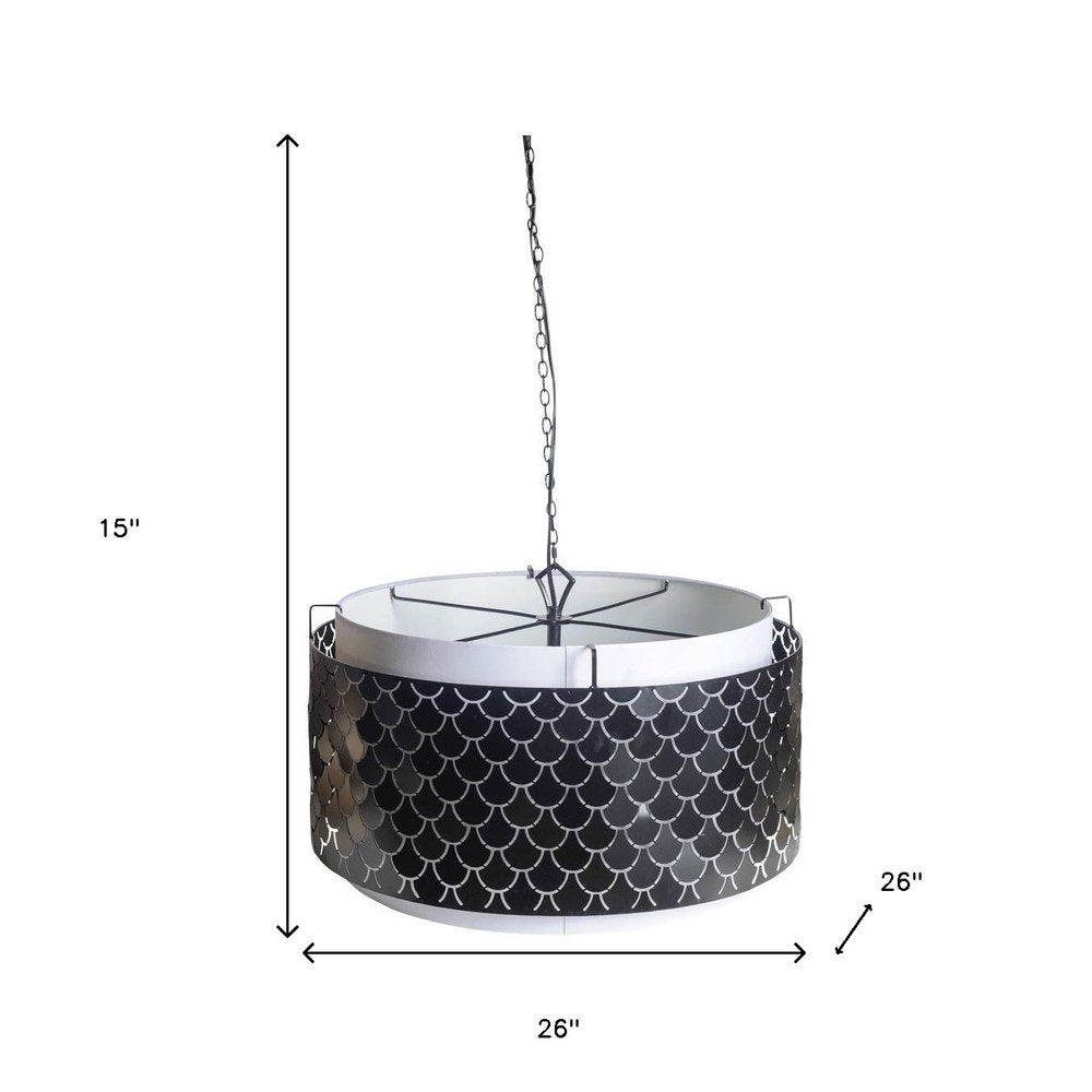 Charcoal Black And White Drum Metal Dimmable Chandelier With Black Shades