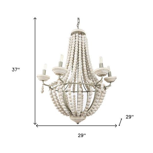 Silver And White Empire Six Light Metal and Beads Dimmable Chandelier