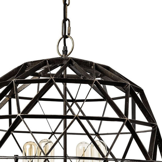 Black Caged Four Light Metal Dimmable Chandelier