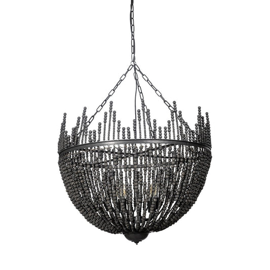 Black Unique Statement Four Light Metal and Beads Dimmable Chandelier