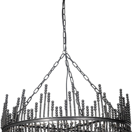 Black Unique Statement Four Light Metal and Beads Dimmable Chandelier