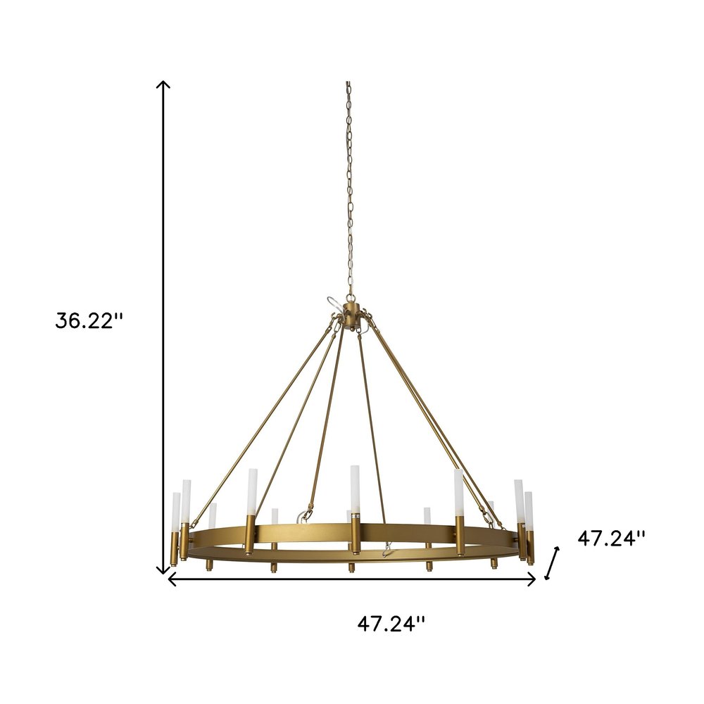 Gold And White Candle Style Twelve Light Glass Dimmable Chandelier