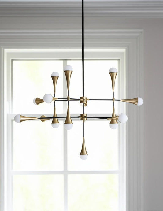 Gold And Black Sputnik Multi Light Metal and Glass Dimmable Chandelier