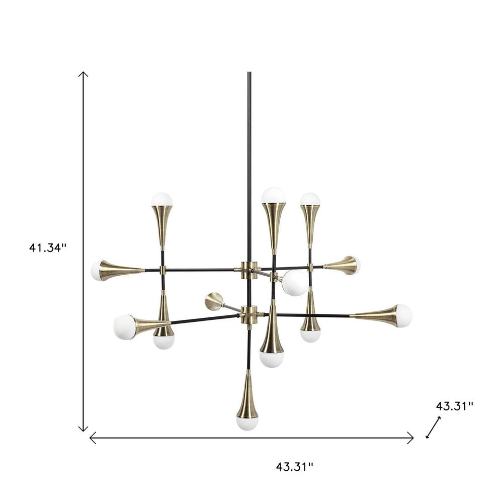 Gold And Black Sputnik Multi Light Metal and Glass Dimmable Chandelier