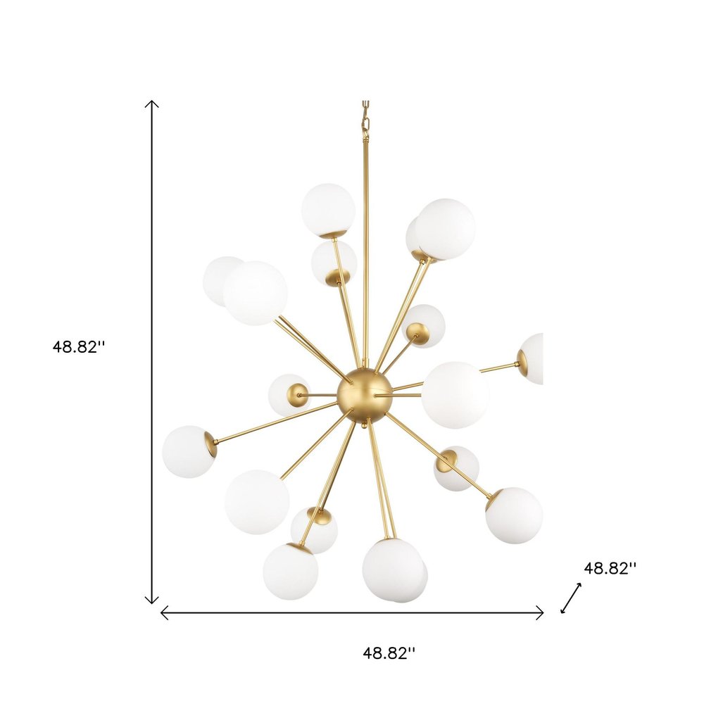 Gold Sputnik Multi Light Frosted Metal and Glass Dimmable Chandelier With White Shades