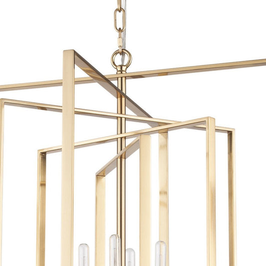 Antiqued Gold Geometric Four Light Metal Dimmable Chandelier