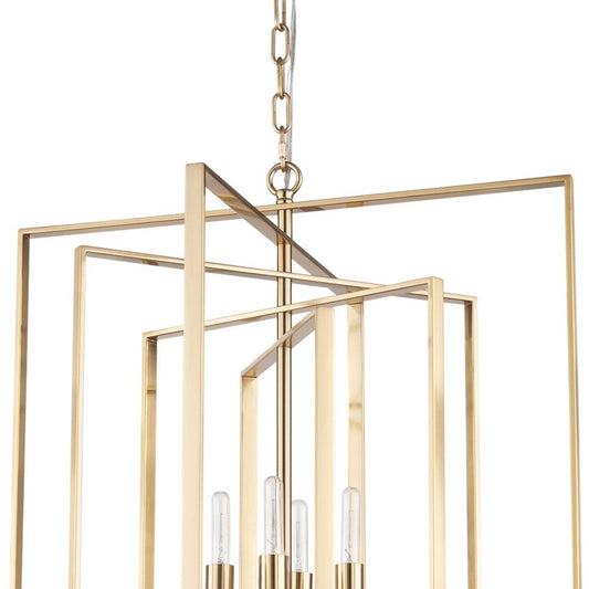 Antiqued Gold Geometric Four Light Metal Dimmable Chandelier