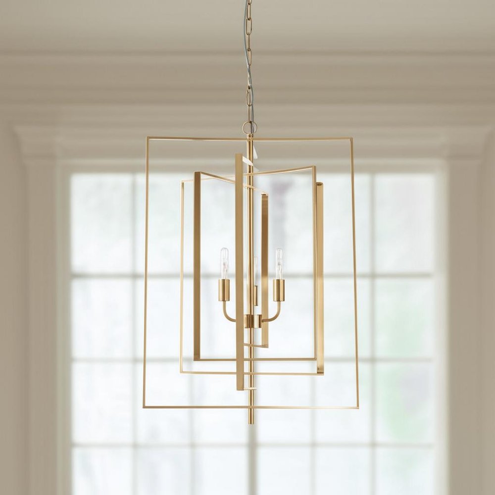 Antiqued Gold Geometric Four Light Metal Dimmable Chandelier