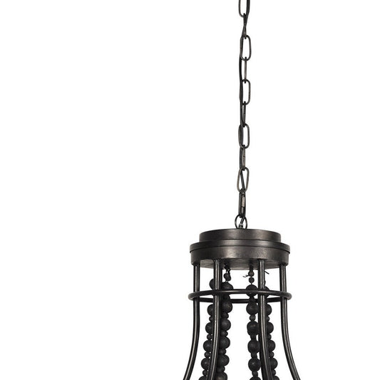 Black Candle Style Six Light Metal and Beads Dimmable Chandelier