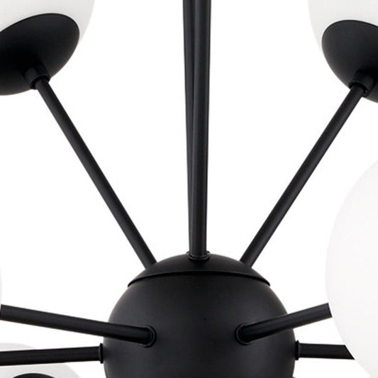 Black Sputnik Multi Light Frosted Metal and Glass Dimmable Chandelier With White Shades