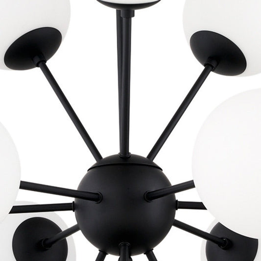 Black Sputnik Multi Light Frosted Metal and Glass Dimmable Chandelier With White Shades