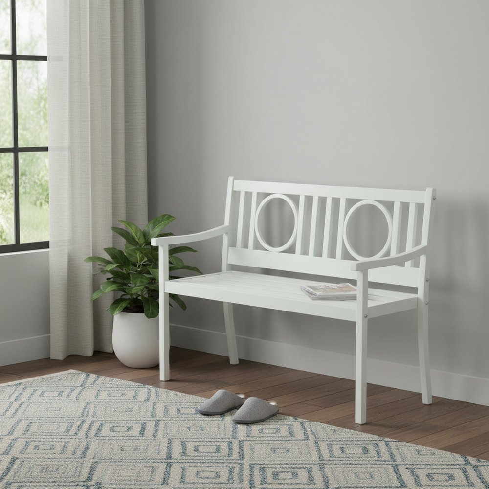 45" White Metal Garden Patio Bench