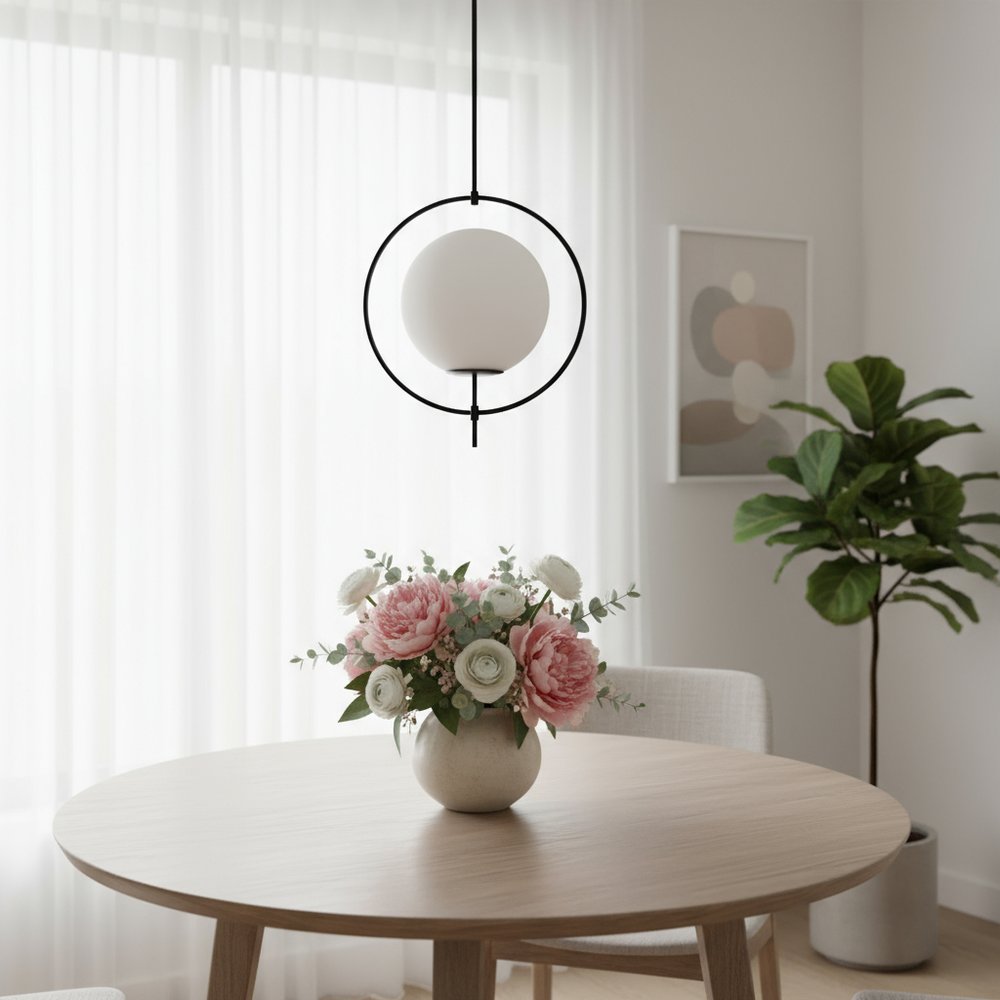 Black And White Single Metal Dimmable Ceiling Light With White Shades