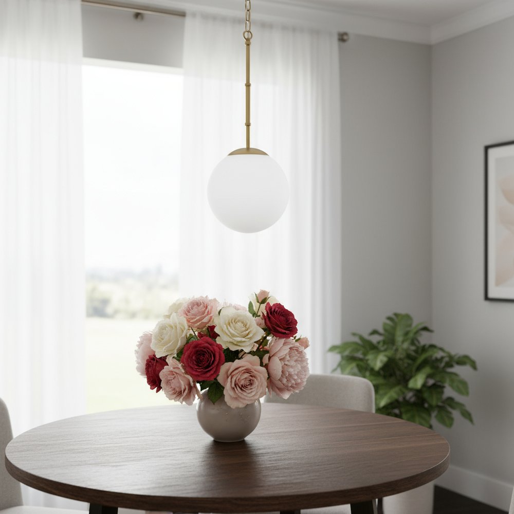 Gold And White Single Metal Dimmable Ceiling Light With White Shades