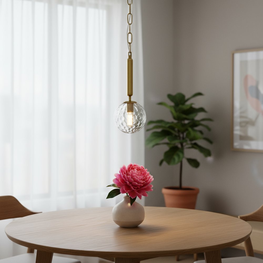 Clear And Gold Single Metal Dimmable Ceiling Light With Clear Shades