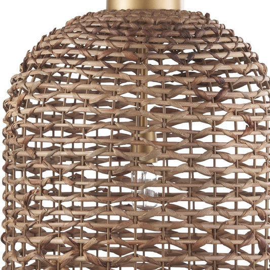 Brown Single Rattan Dimmable Ceiling Light With Brown Shades