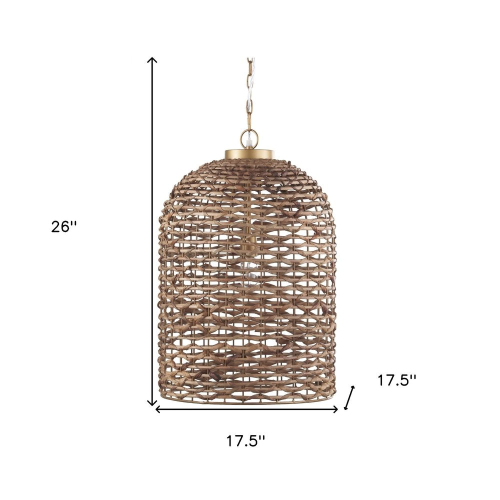 Brown Single Rattan Dimmable Ceiling Light With Brown Shades