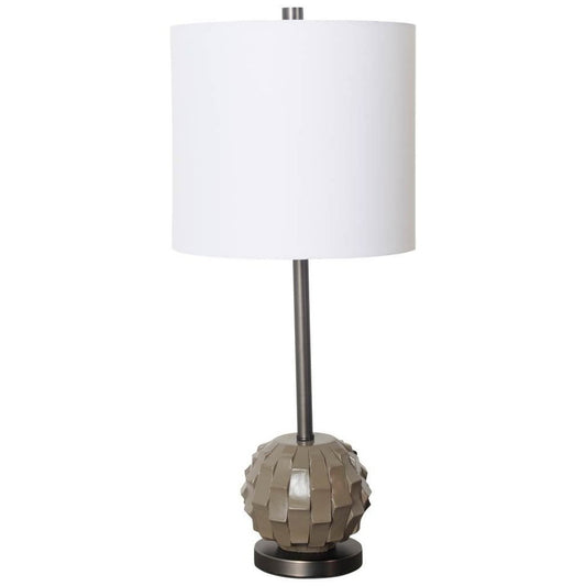 25" Gray Round Bedside Lamp With Drum Shade