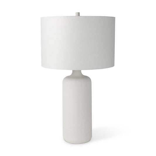 31" White Round Bedside Lamp With Drum Shade