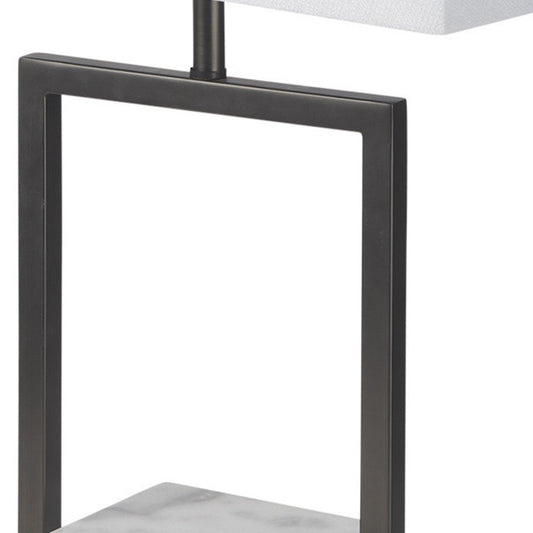 26" Gray Square Bedside Lamp With Shade