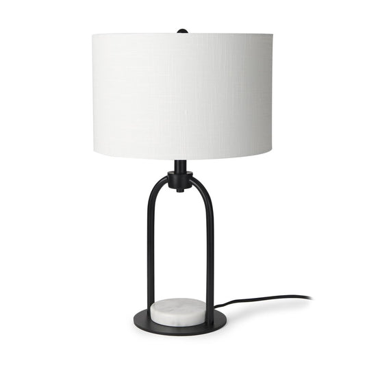 22" Black Round Bedside Lamp With Drum Shade