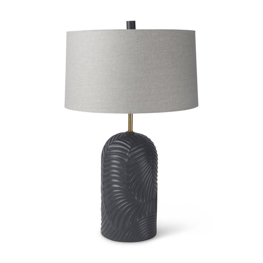 29" Navy Blue Round Bedside Lamp With Drum Shade