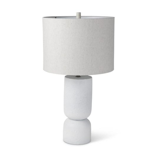 28" White Round Bedside Lamp With Drum Shade