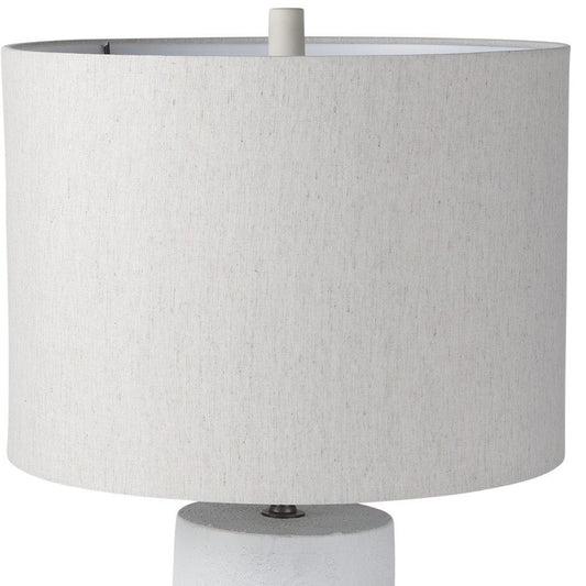 28" White Round Bedside Lamp With Drum Shade