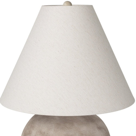 28" Beige Ceramic Round Bedside Lamp With Cream Drum Shade