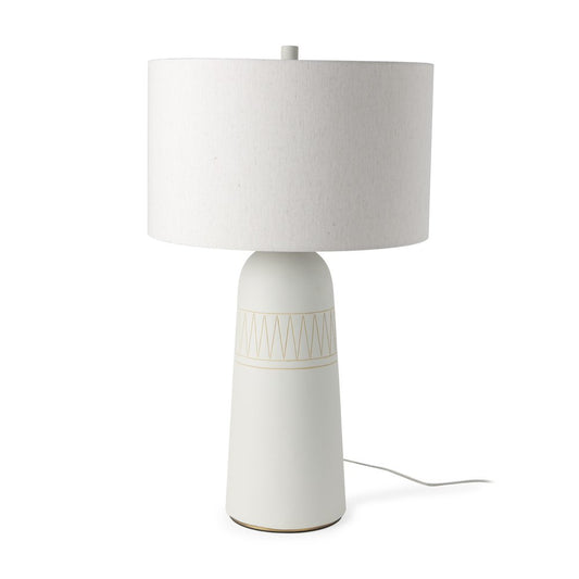 30" Cream Round Bedside Lamp With Drum Shade
