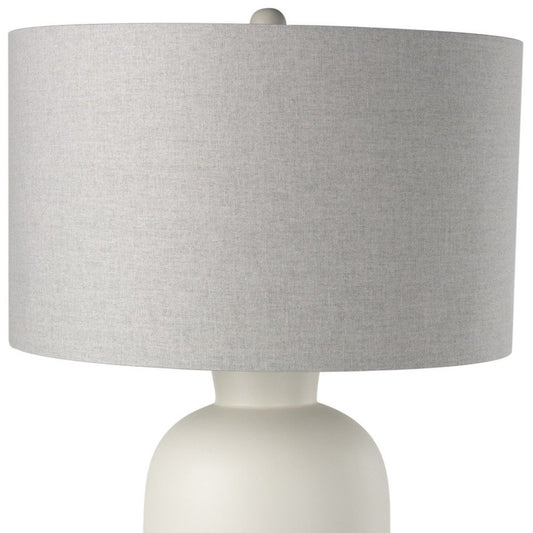 33" Cream Round Bedside Lamp With Drum Shade
