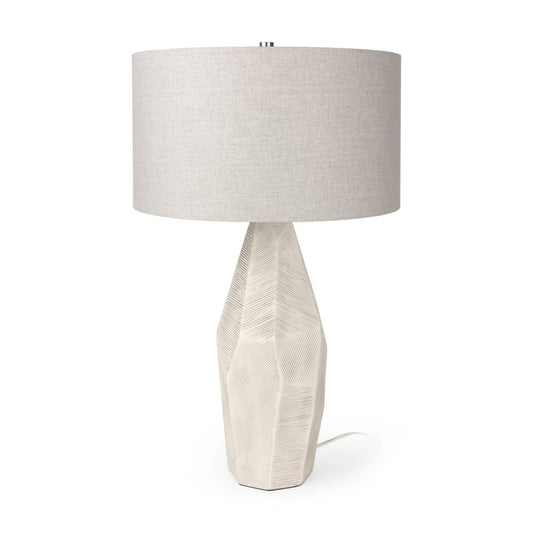 30" Cream Round Bedside Lamp With Drum Shade