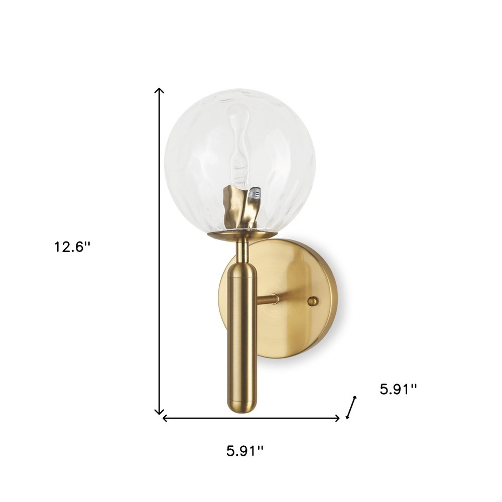 13" Gold Metal and Glass Corner Wall Light