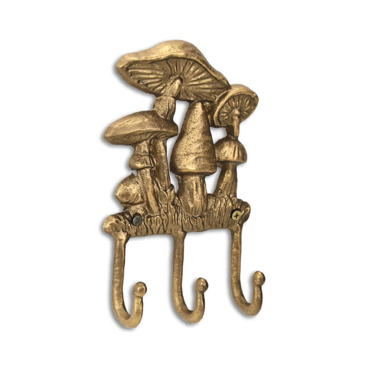 5" Antiqued Gold Cast Iron Mushroom Three Hook Wall Mount Coat Rack