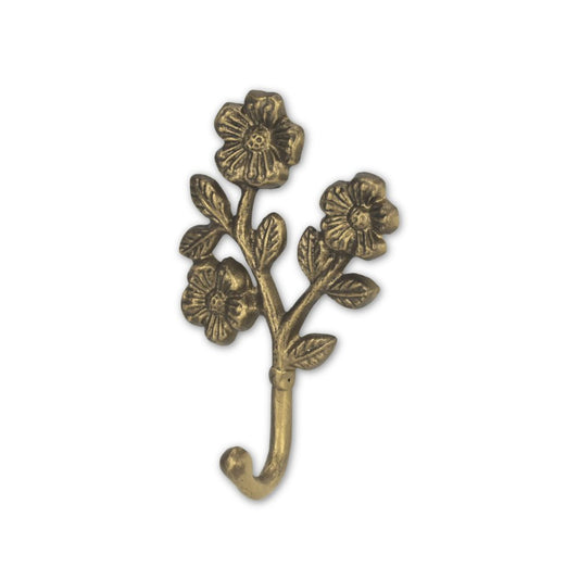 4" Antiqued Gold Cast Iron Flower Wall Hook